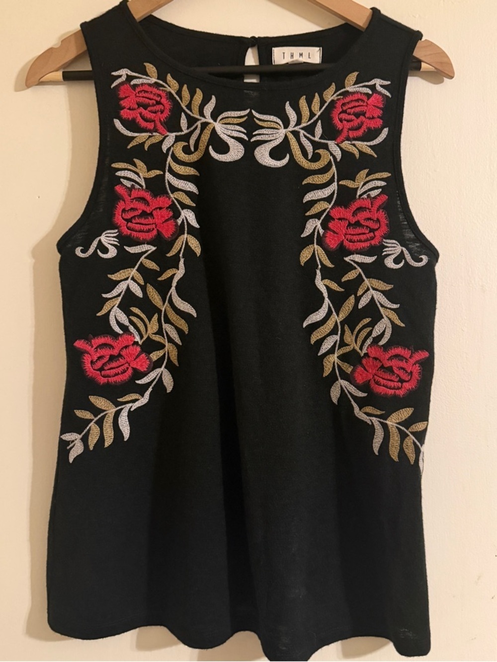 THML Embroidered Flowers Sleeveless Top